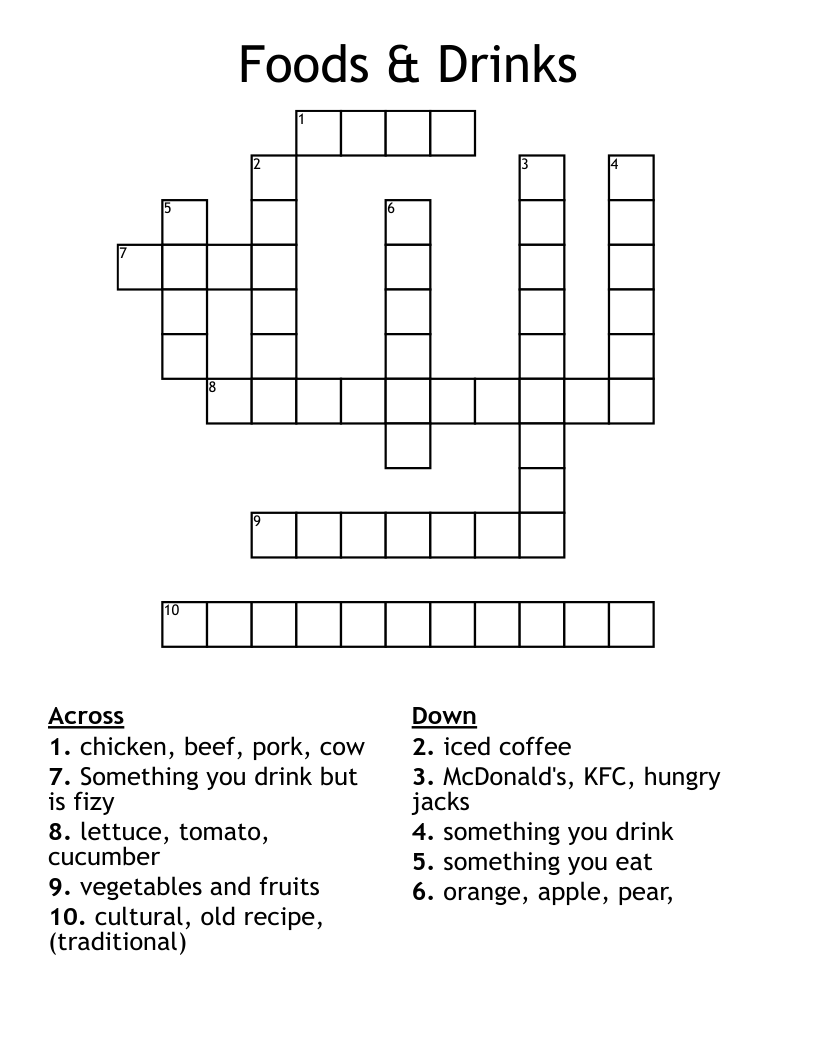 Foods & Drinks Crossword