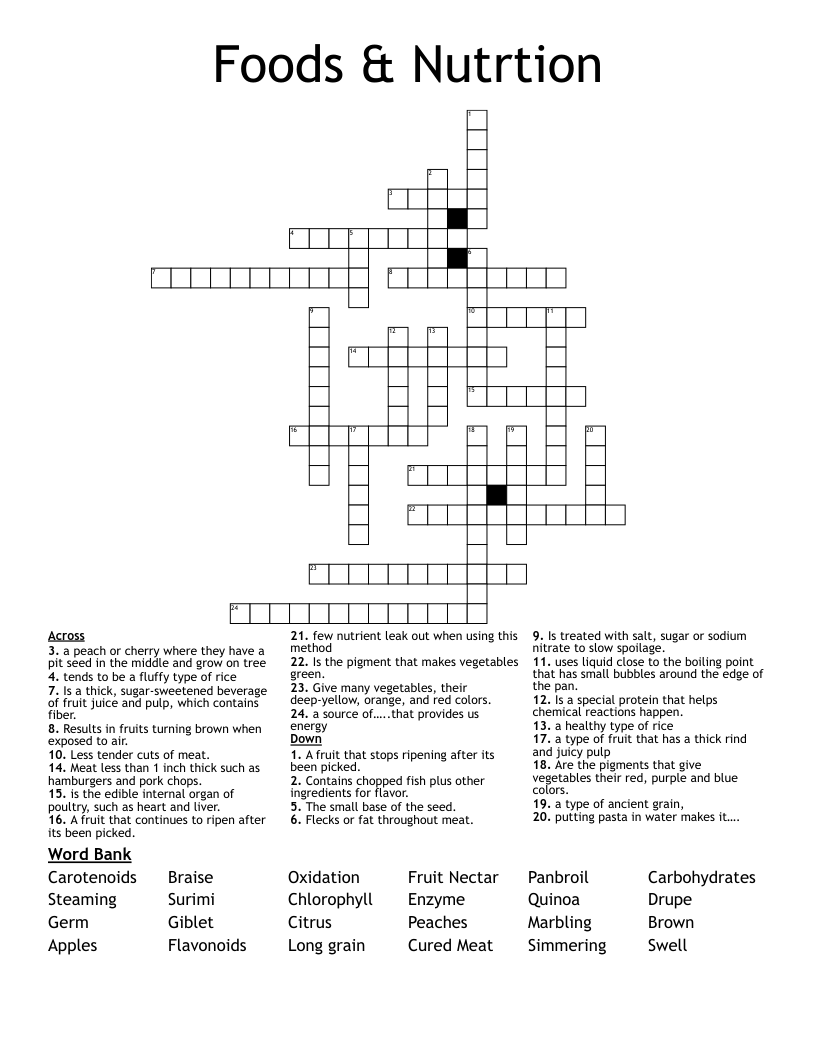 Foods & Nutrtion Crossword