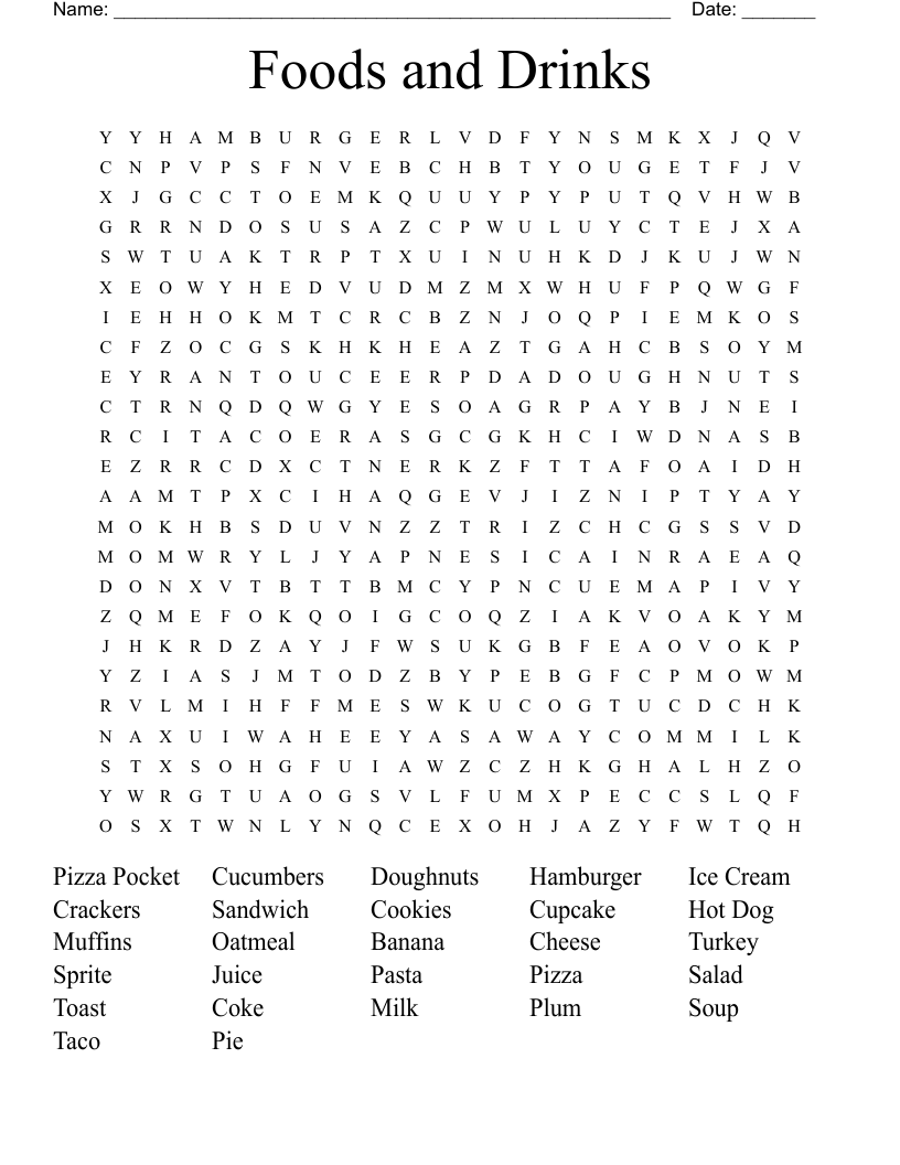Foods and Drinks Word Search