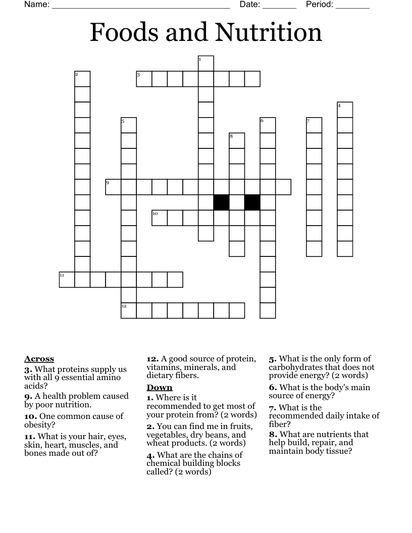 Foods and Nutrition Crossword