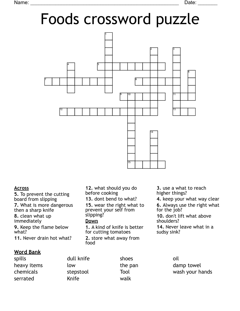 Foods crossword puzzle