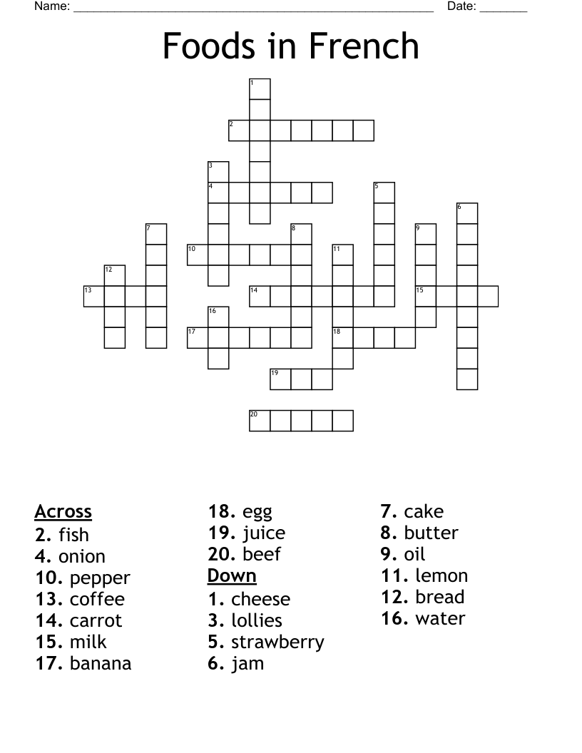 Foods in French Crossword