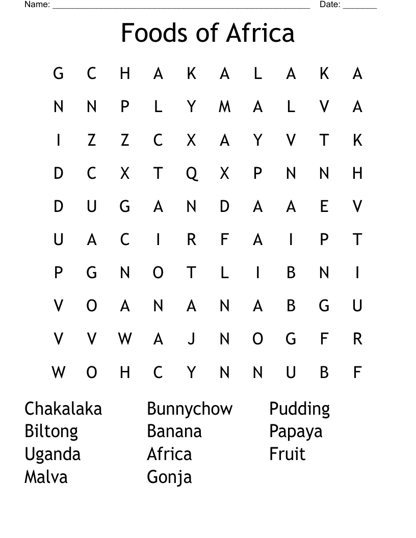 Foods of Africa Word Search