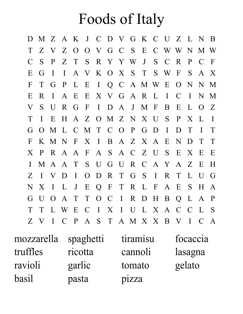 Foods of Italy Word Search
