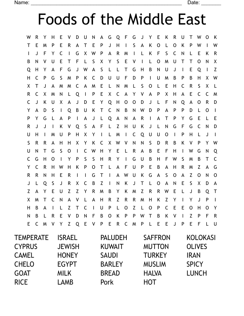 Foods of the Middle East Word Search