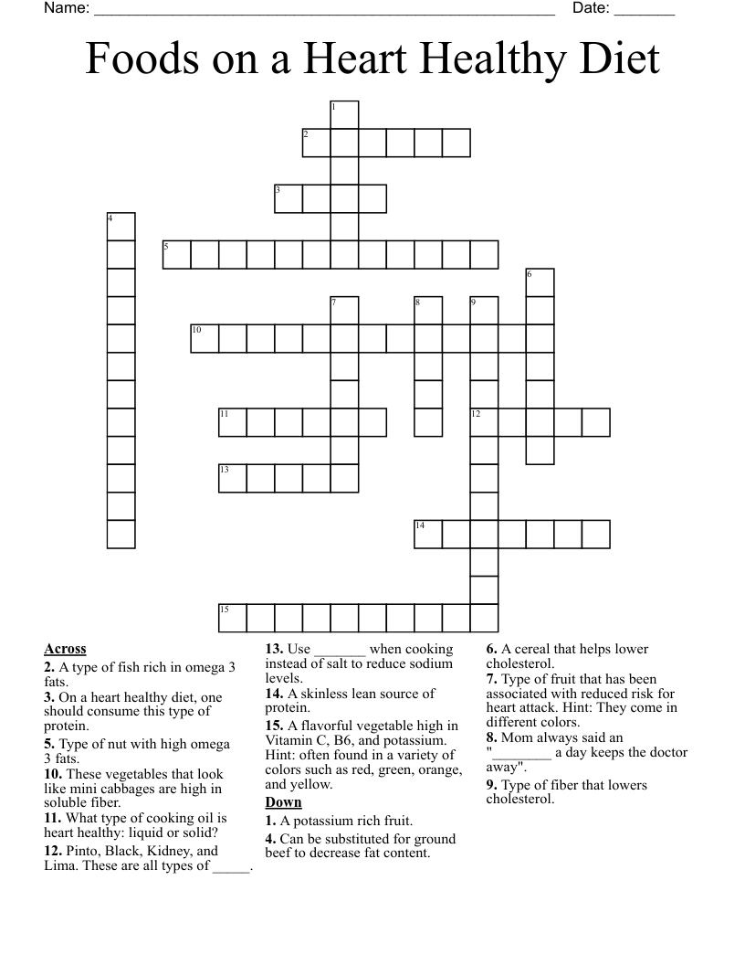 Foods on a Heart Healthy Diet Crossword