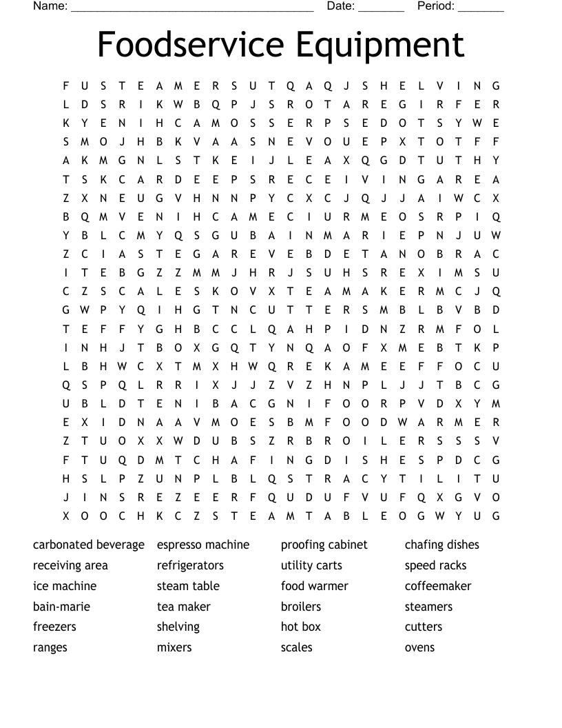 Foodservice Equipment Word Search