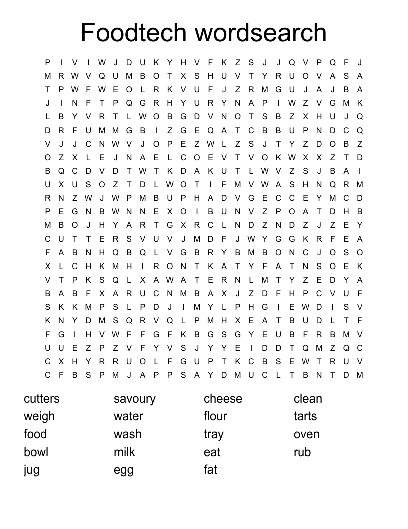 Foodtech wordsearch