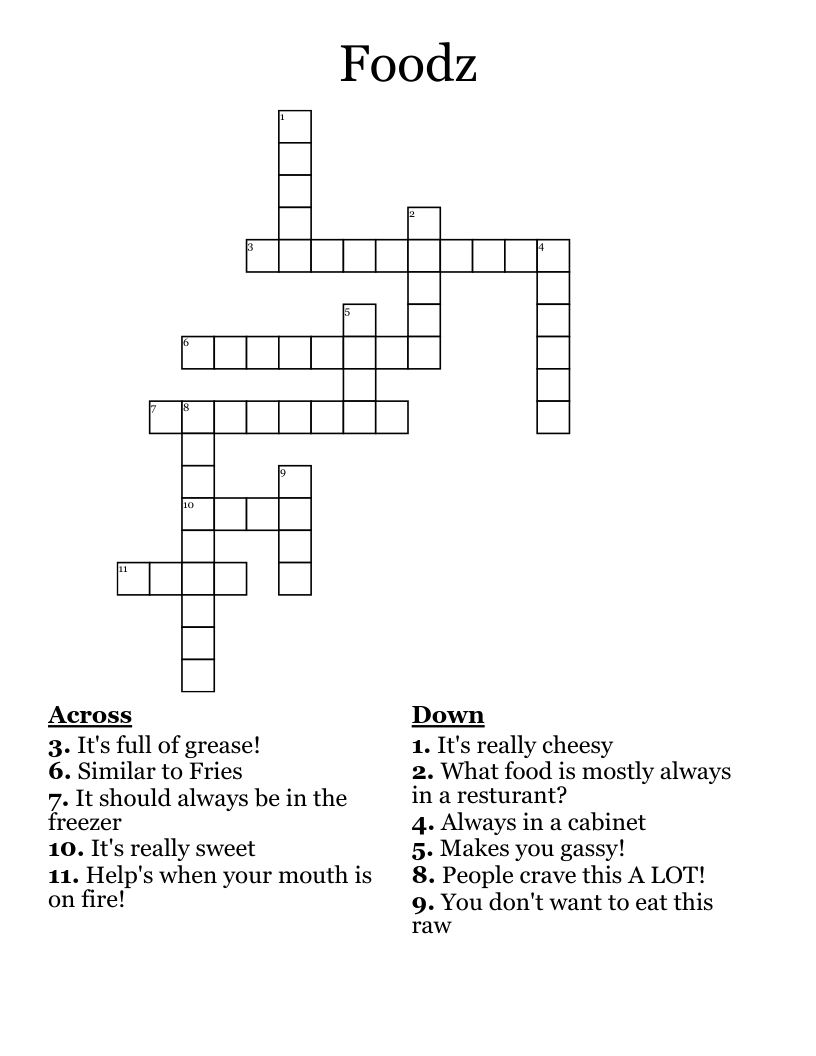 Foodz Crossword