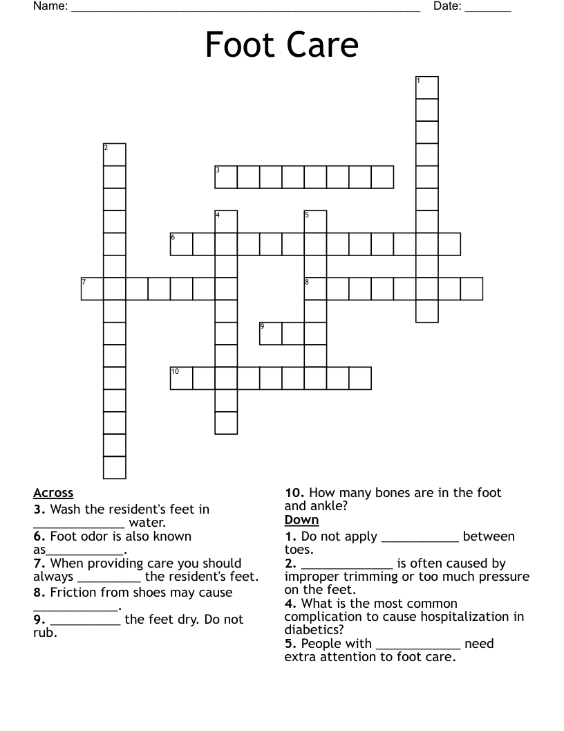 Foot Care Crossword