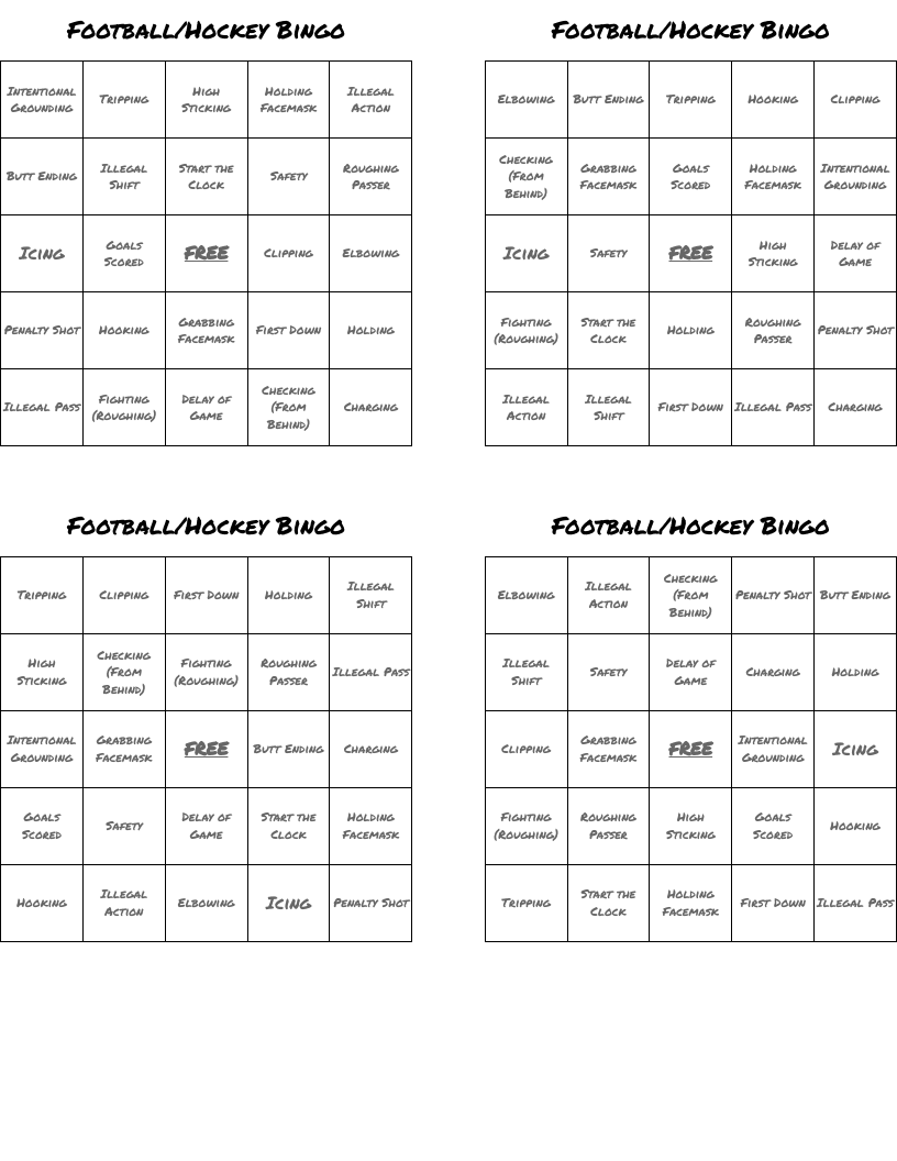 Football/Hockey Bingo