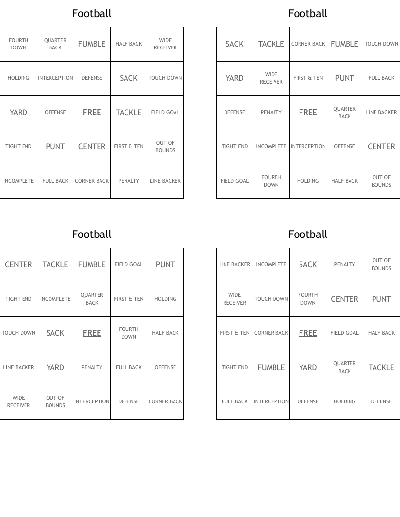Football Bingo Cards