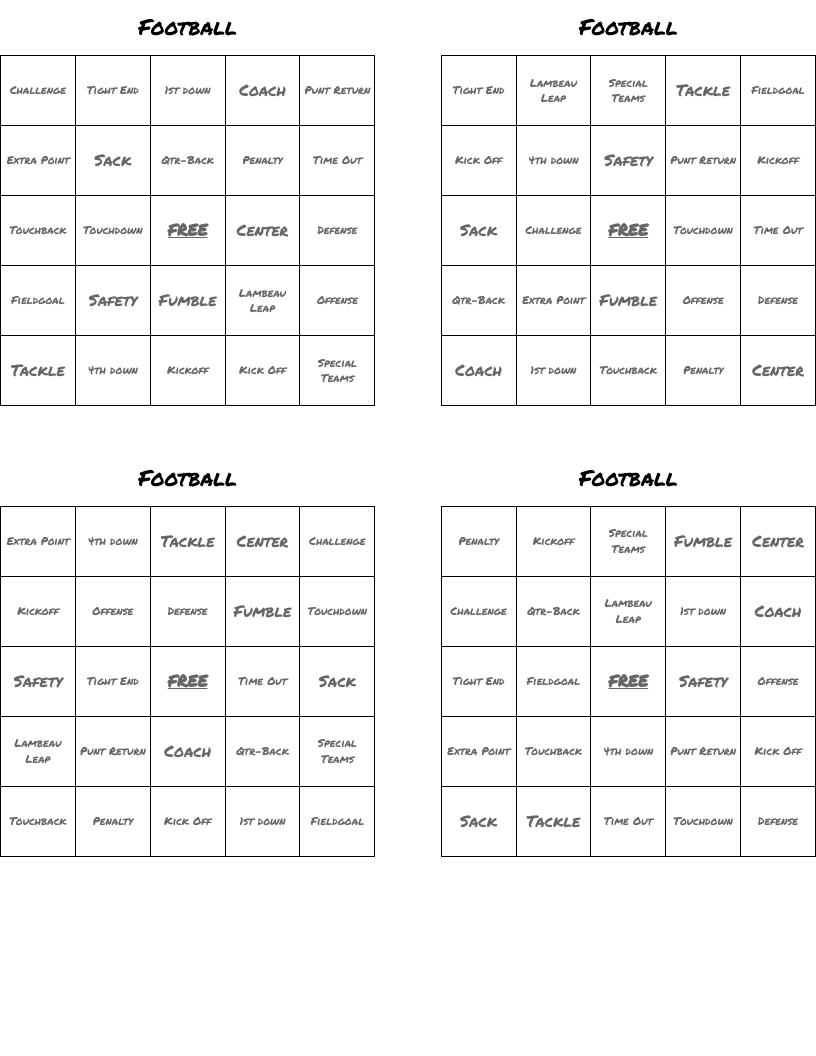 Football Bingo Cards