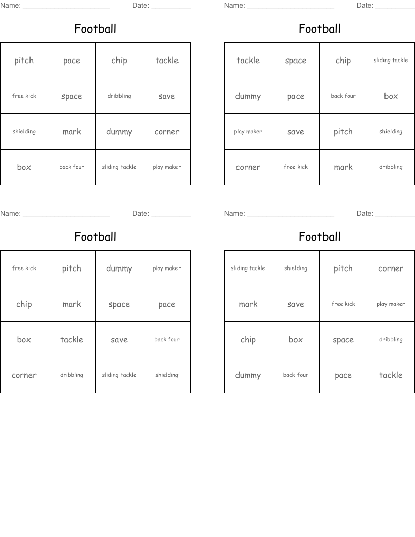 Football Bingo Cards