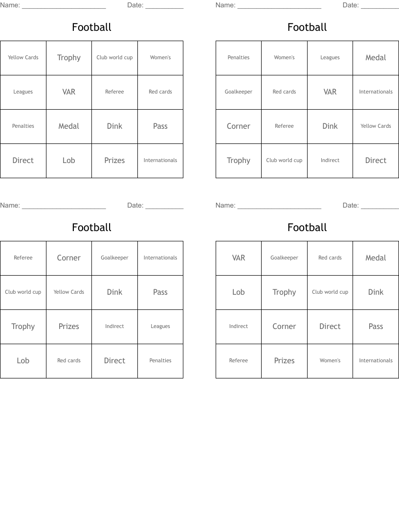 Football Bingo Cards