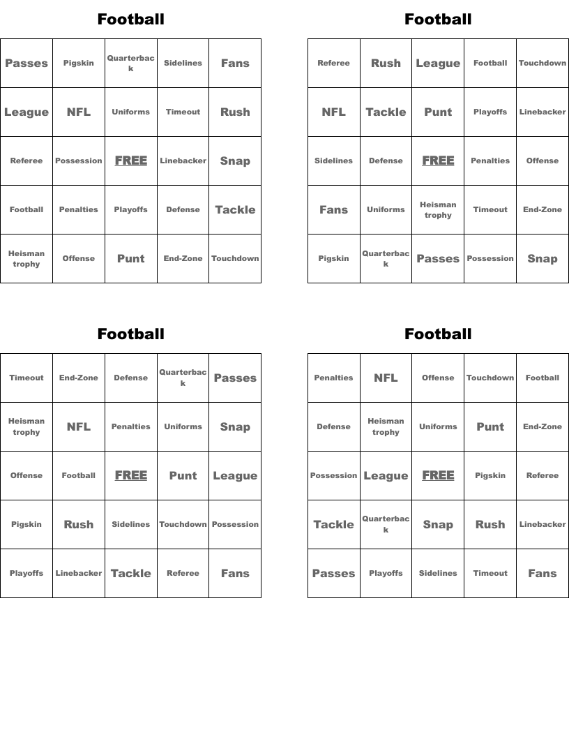 Football Bingo Cards