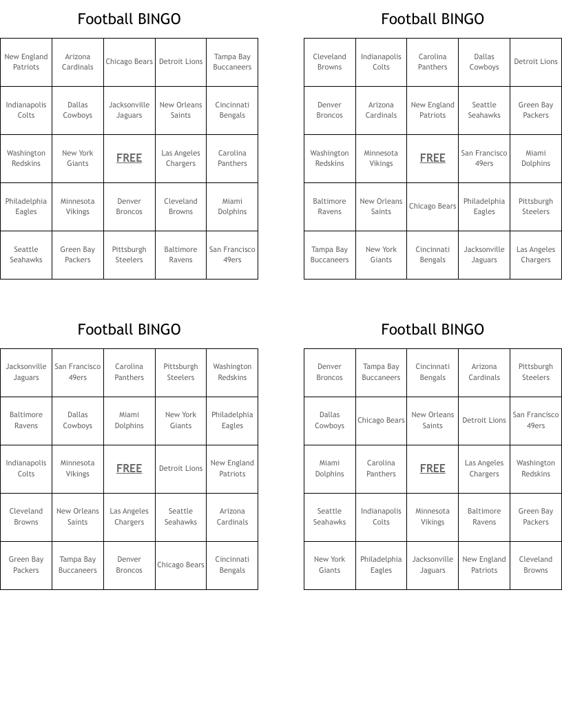 Football BINGO