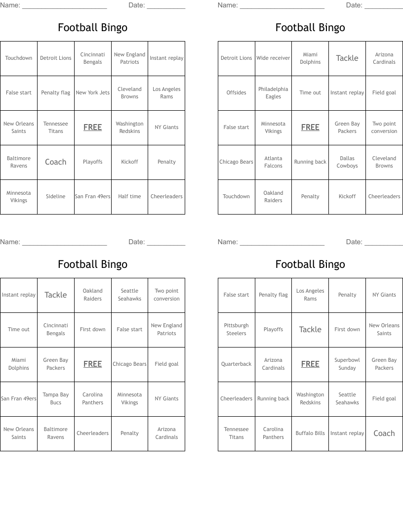 Football Bingo