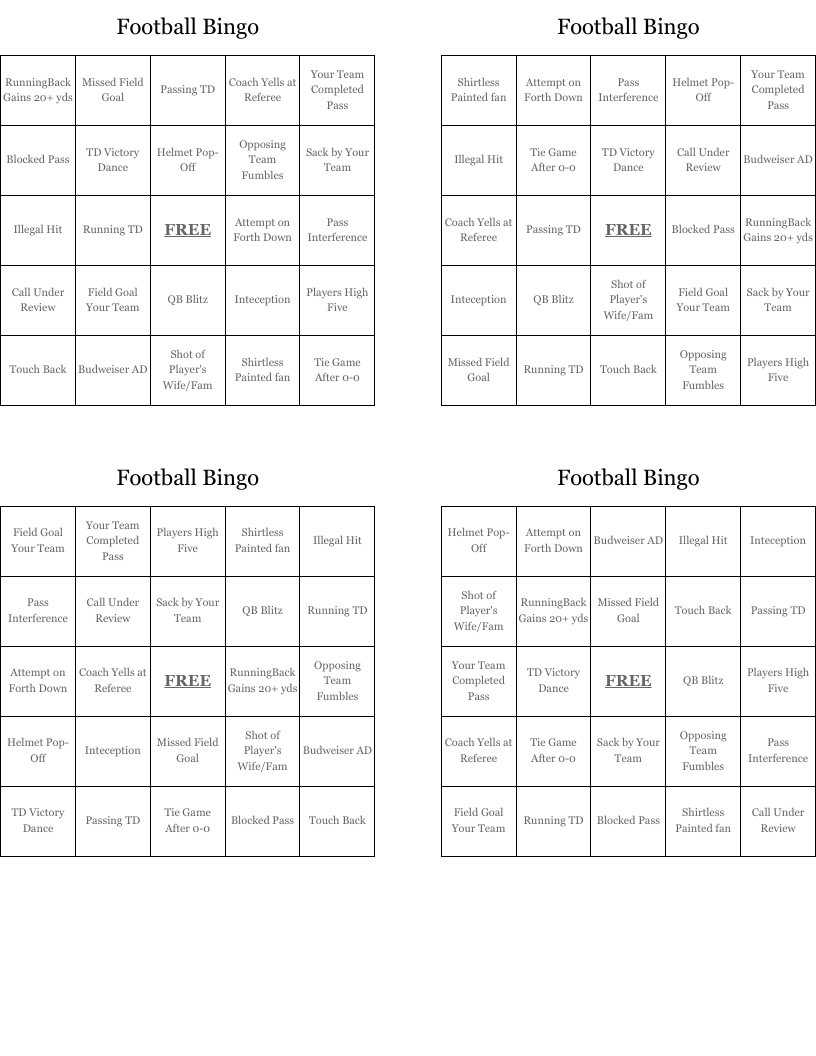 Football Bingo
