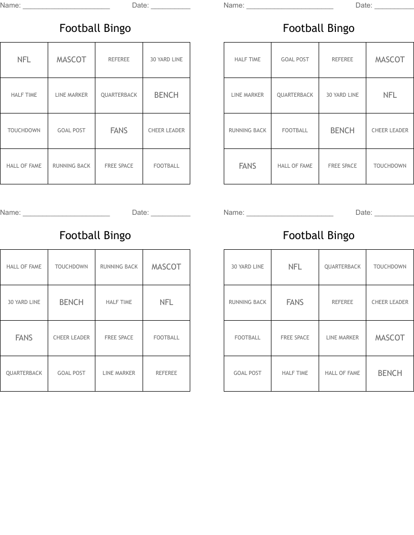 Football Bingo