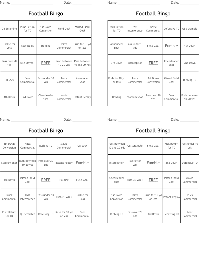 Football Bingo