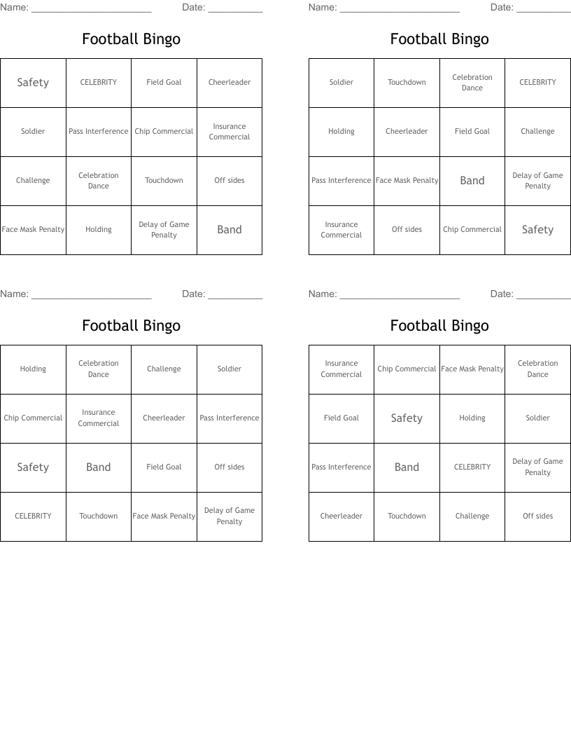 Football Bingo