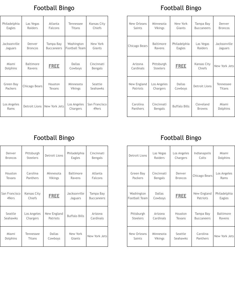 Football Bingo
