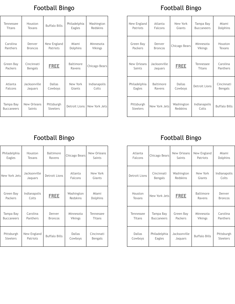 Football Bingo