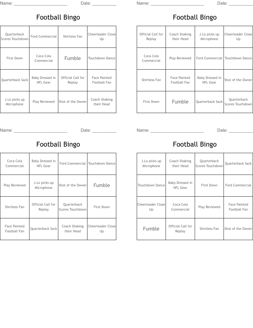 Football Bingo