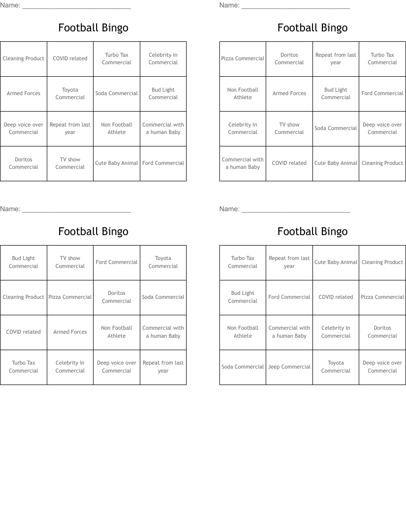 Football Bingo