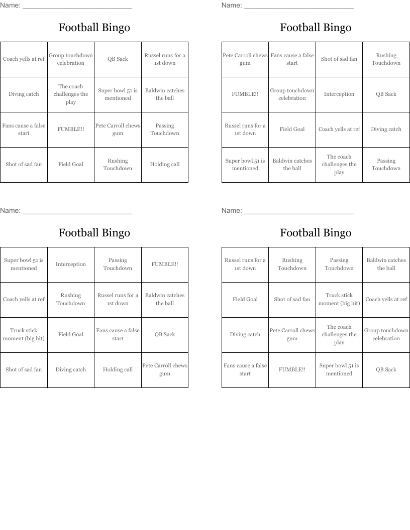 Football Bingo