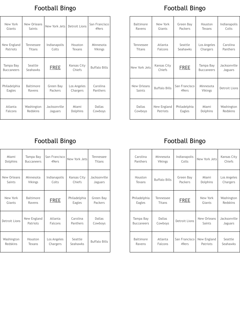 Football Bingo