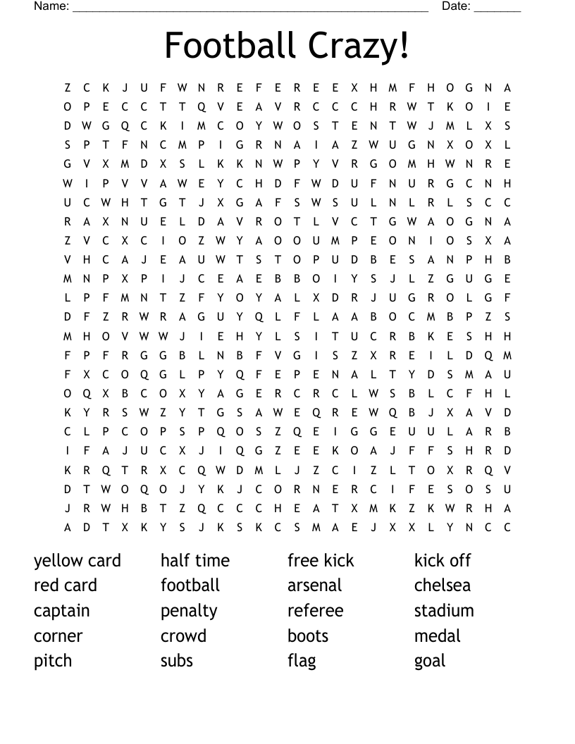 Football Crazy! Word Search