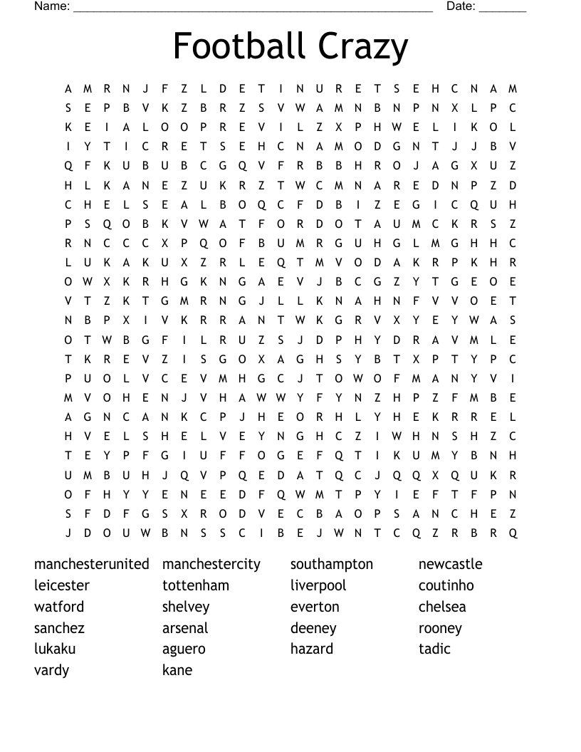Football Crazy Word Search