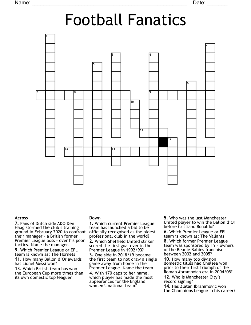 Football Fanatics Crossword