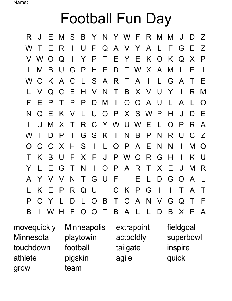 Football Fun Day Word Search