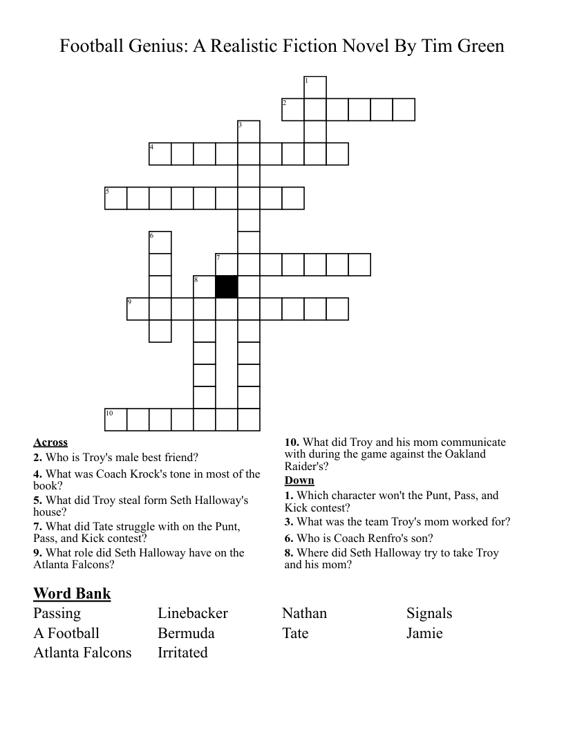 Football Genius: A Realistic Fiction Novel By Tim Green Crossword