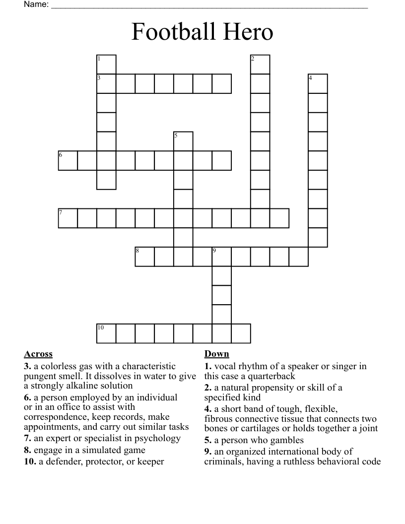Football Hero Crossword
