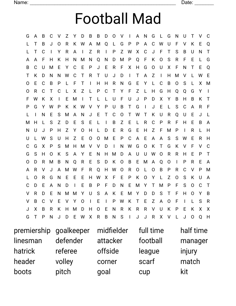 Football Mad Word Search
