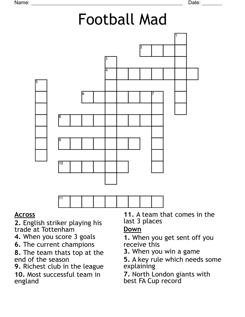 Football Mad Crossword