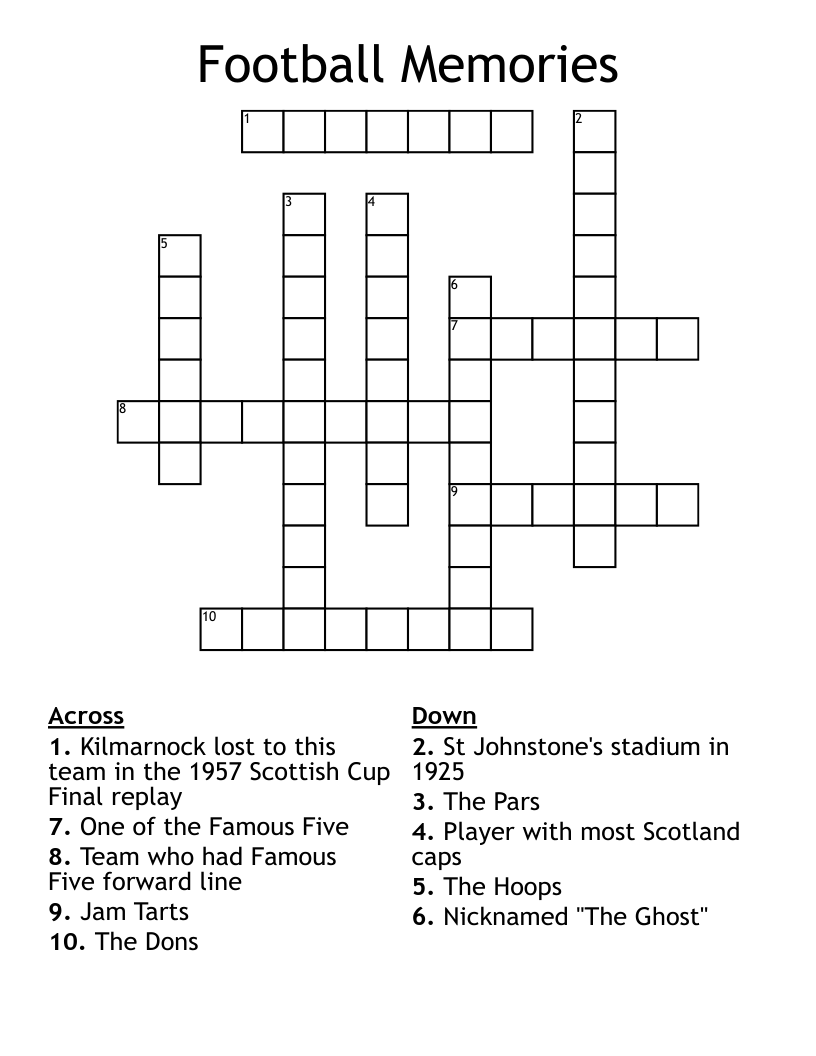Football Memories Crossword