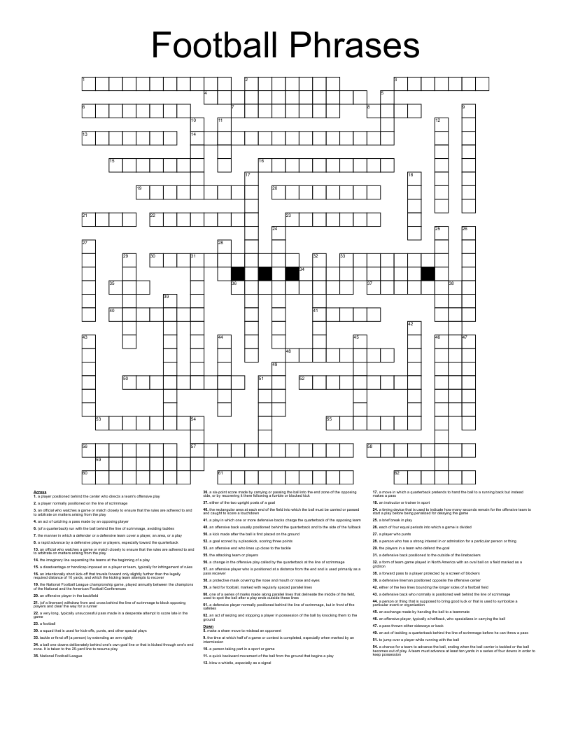 Football Phrases Crossword