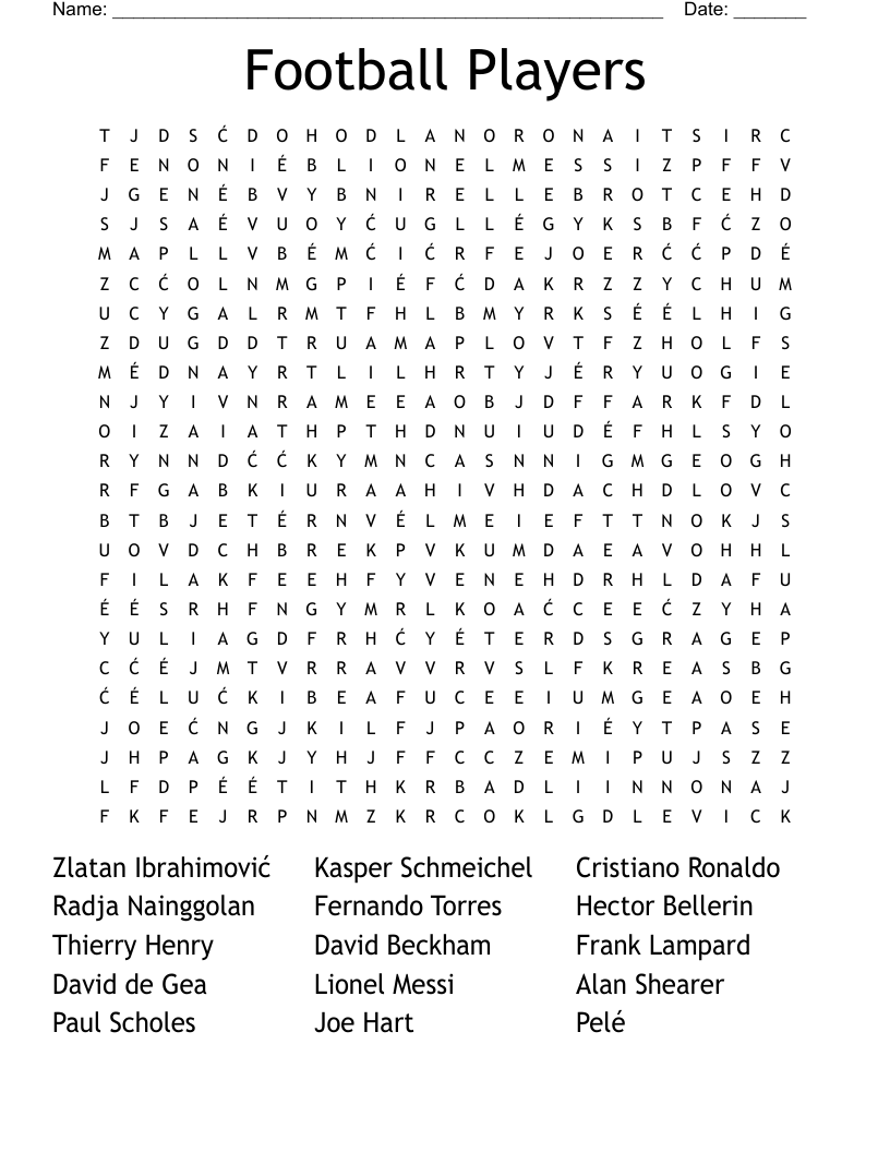 Football Players Word Search