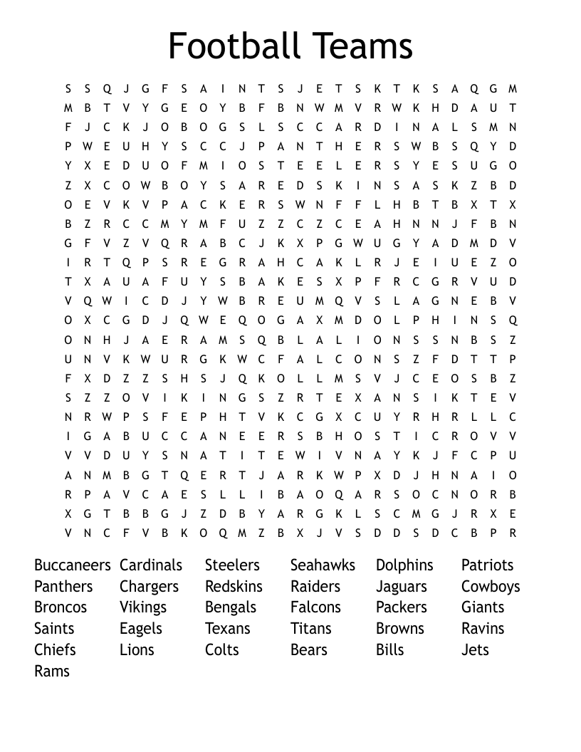 Football Teams Word Search