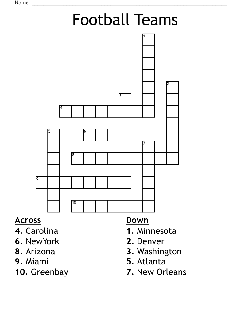 Football Teams Crossword