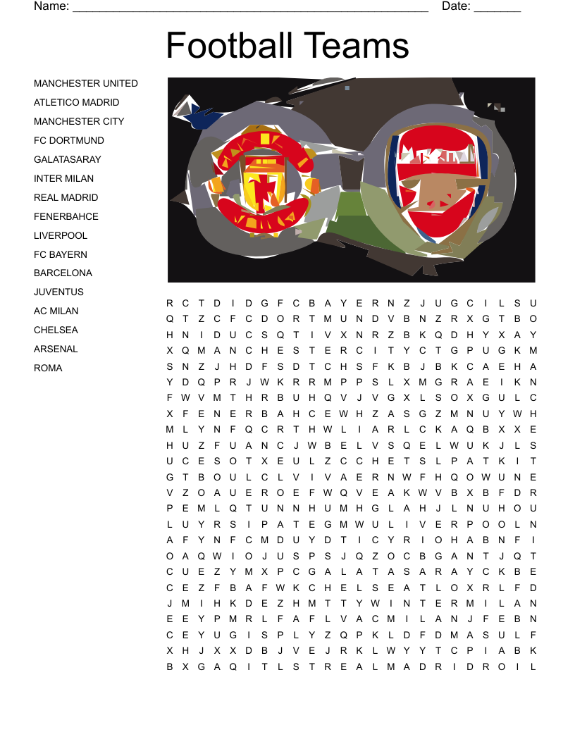 Football Teams Word Search