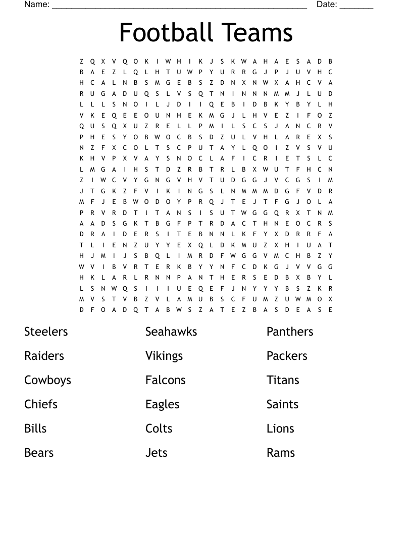 Football Teams Word Search