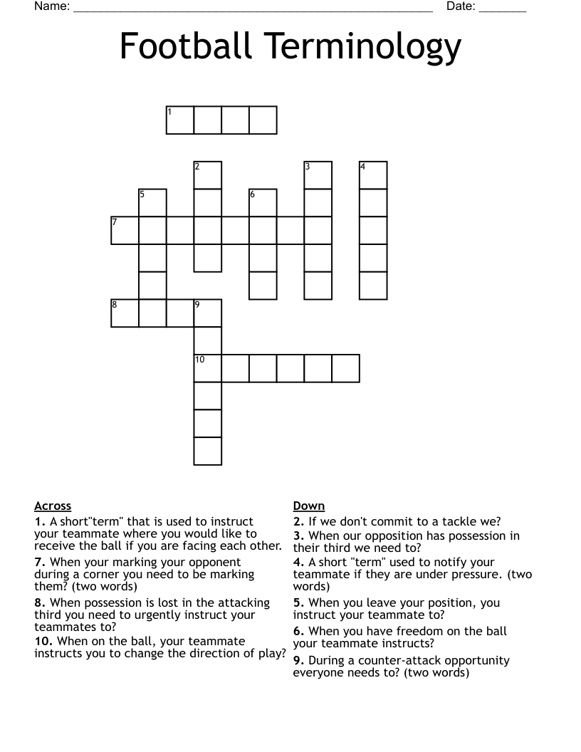 Football Terminology  Crossword