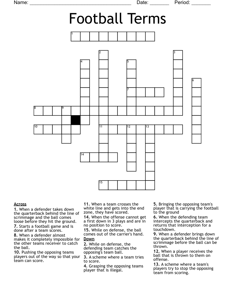 Football Terms Crossword