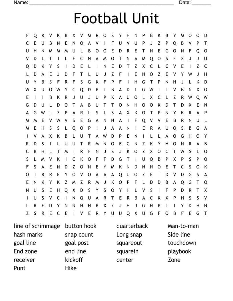 Football Unit Word Search